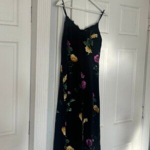 Black Floral Purple Yellow Flowers Lace Dress Sweetheart Neckline Middie XS